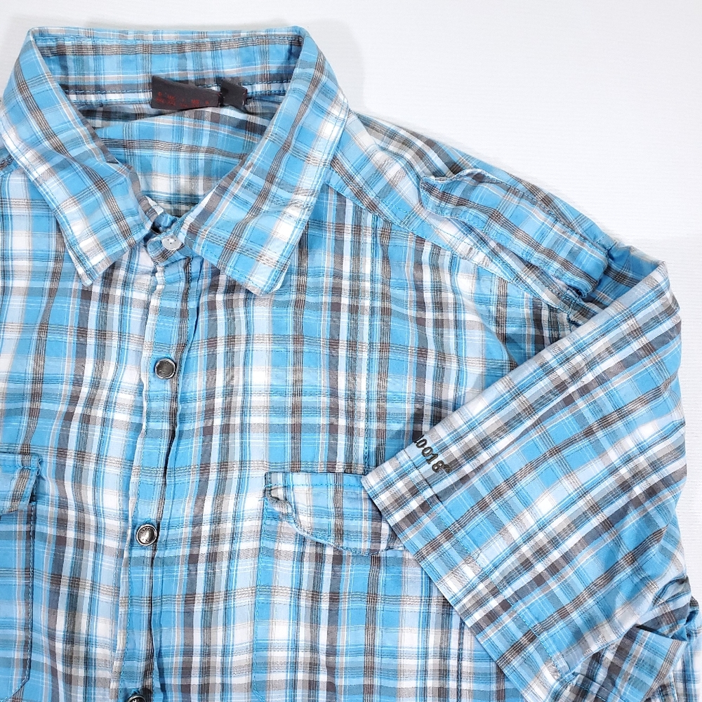Esprit Men XXL Blue Grey Plaid Short Sleeve Shirt